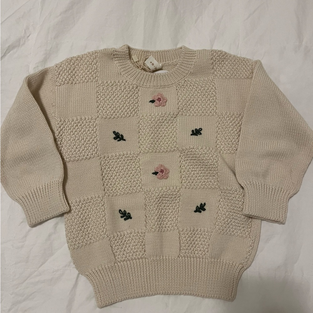 Baby Girl Knit Cream Sweater with Floral Accents size 18-24 months